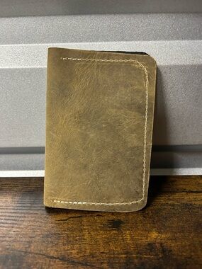 Genuine Tan Leather Bifold Wallet Minimalist Slim Card Holder Handmade